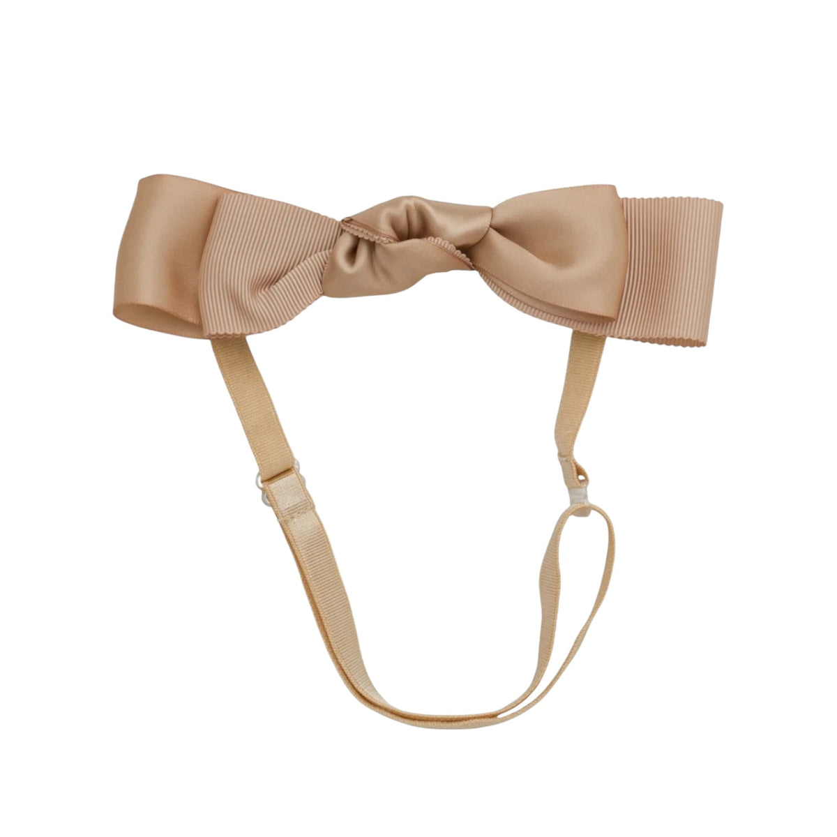 Knotted Blair Tan Headband Wrap with layered grosgrain ribbon and centered bow
