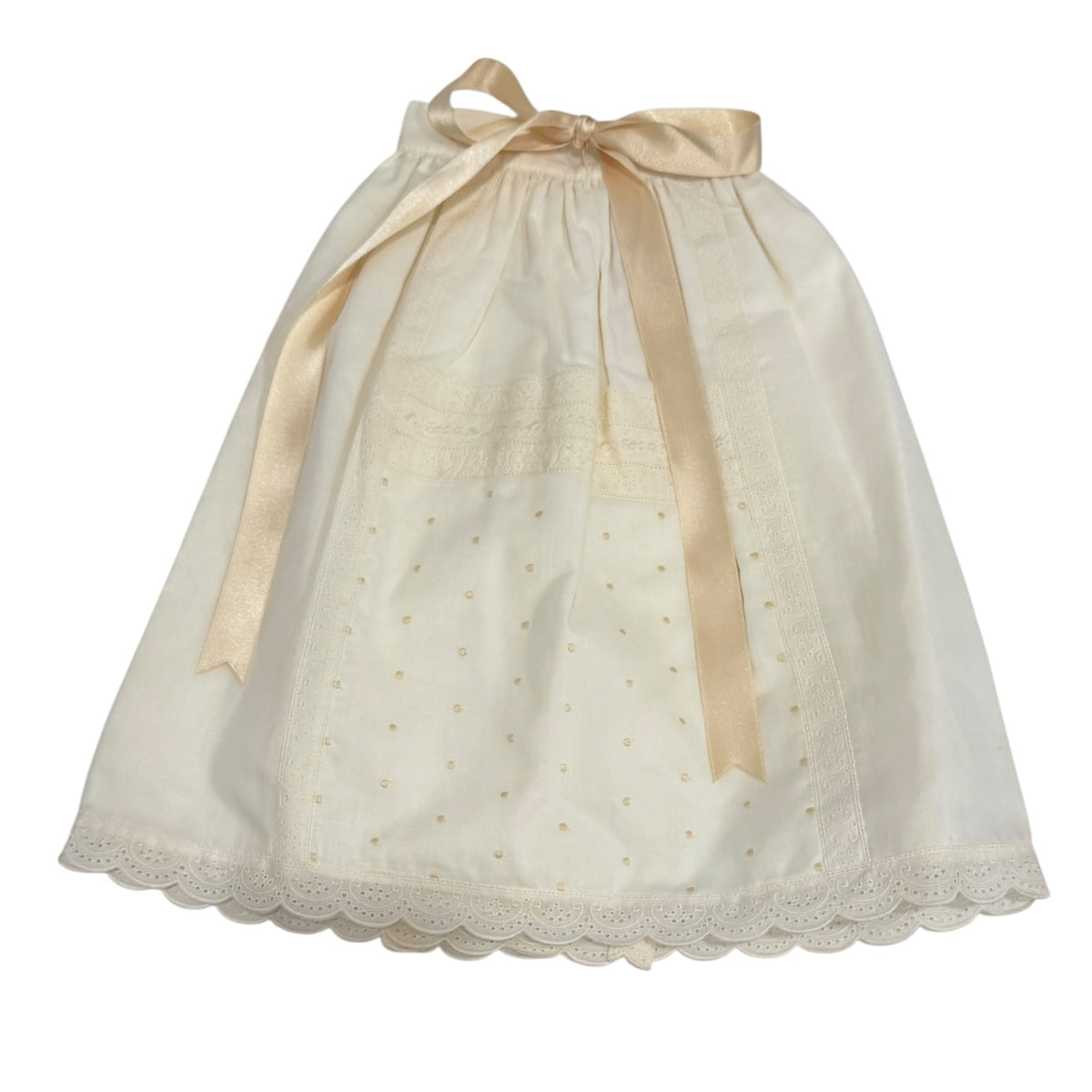 Gabriel Ivory and Beige Lace Faldon Skirt with satin ribbon ties and delicate embroidered detailing