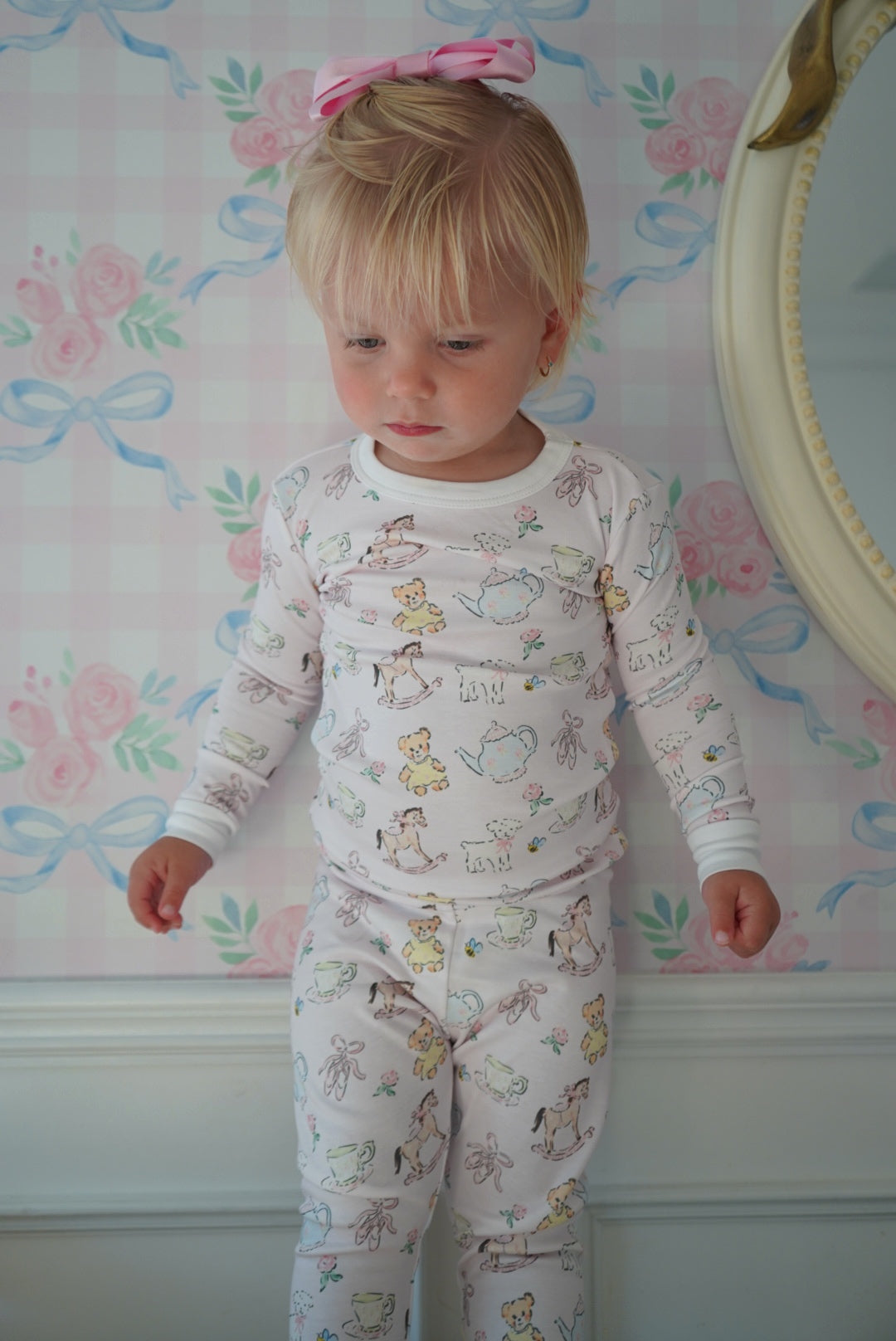 Girl wearing Thank Heaven for Little Girls Pink Pajama Set