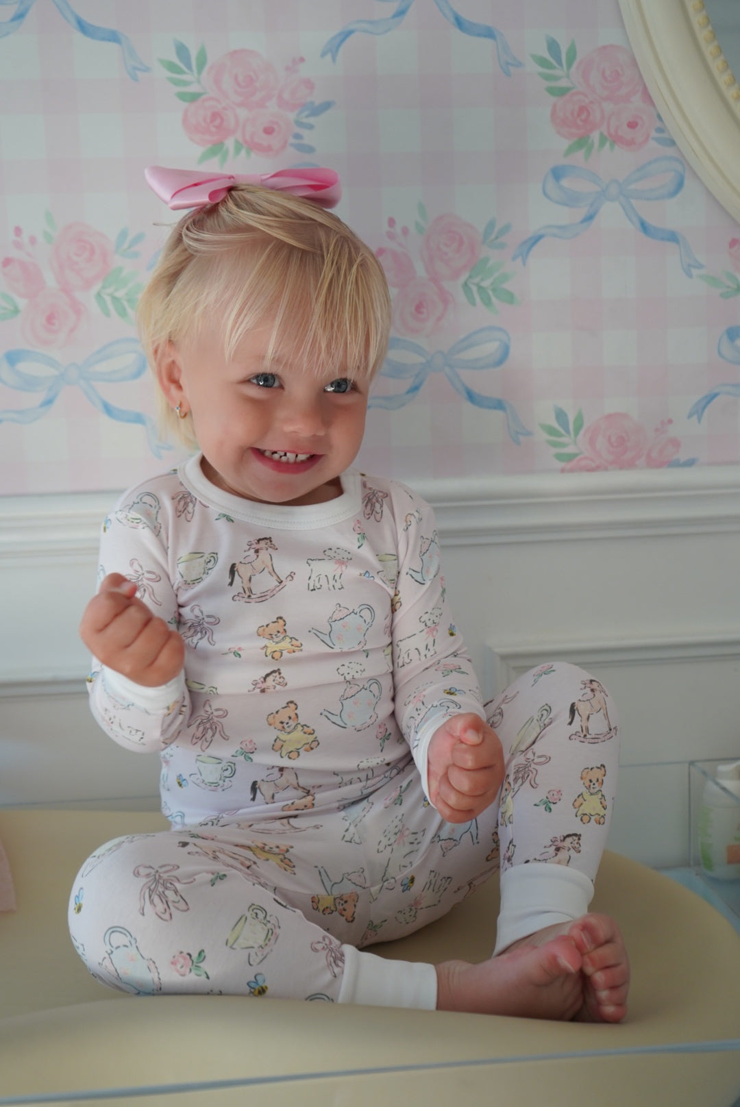 Girl wearing Thank Heaven for Little Girls Pajamas in soft Pima cotton
