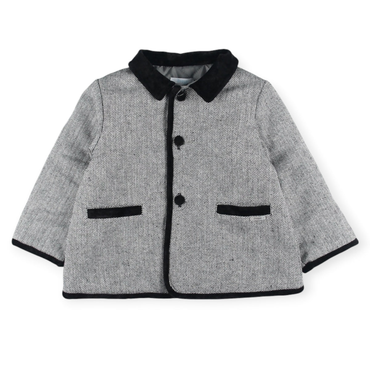 Rudolph Boy Grey Coat with black collar, trim and front pockets