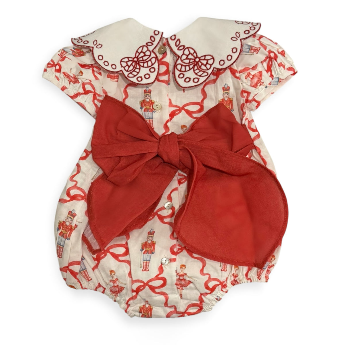 Back view of Nutcracker Red Girl Bubble in red and ivory