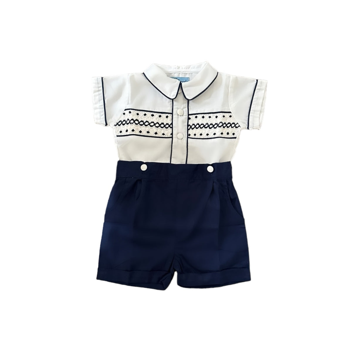 PREORDER Forest Blue Handsmocked 2-Pc Boy Set (SHIPS FIRST HALF OF MAY) main image 1