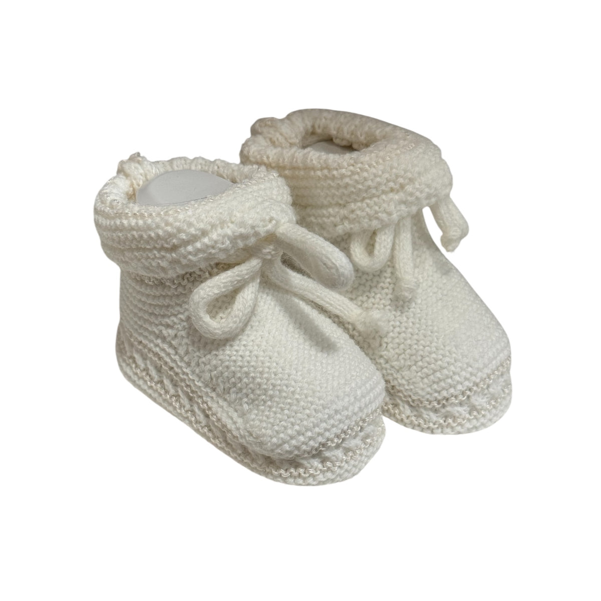 Marfil Ivory Knitted Booties with textured knit and coordinating ties