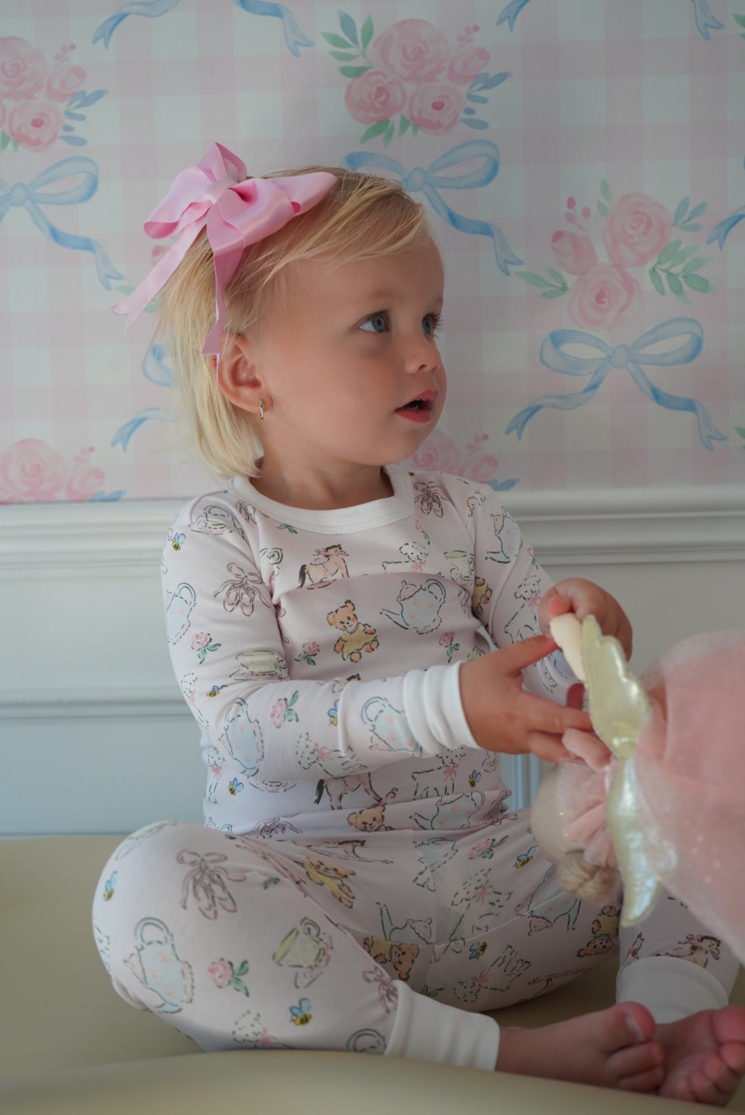 Girl wearing Thank Heaven for Little Girls Pink Pajama Set