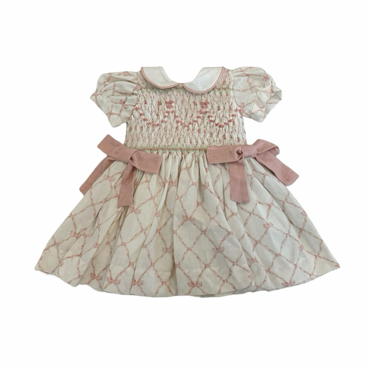 PREORDER Nathalie Bows Blue and Pink Coquette Handsmocked Dress SHIPS END OF APRIL main image 1
