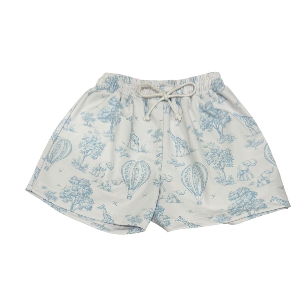 Petra Safari Toile Boys Trunks in light blue illustrated safari print