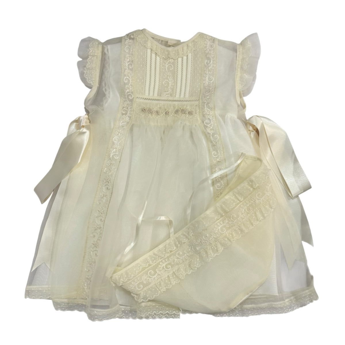 Antonia Luxe -Ivory/Pink 2-piece Handsmocked Dress