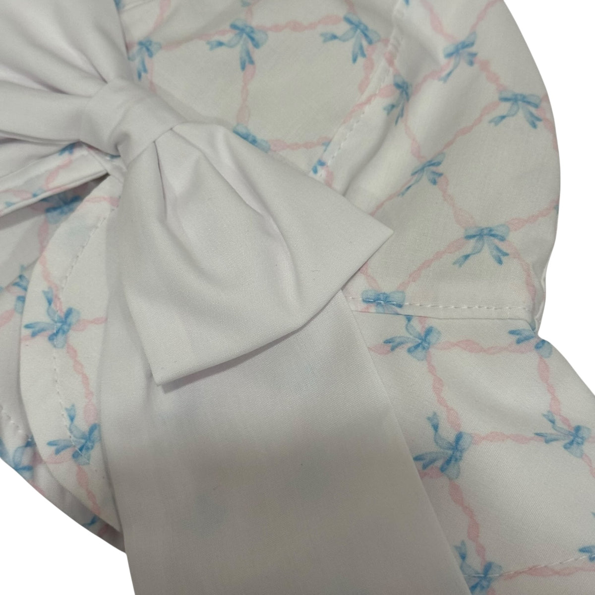 Close-up of light blue bow detailing on Helena Cotton Sunny Hat