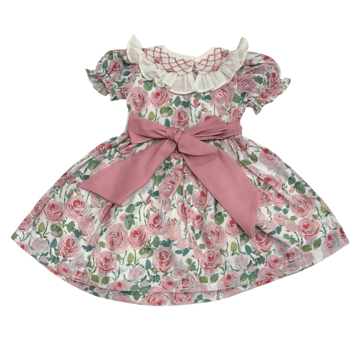 Back view of Belen Roses Handsmocked Collar Girl Dress