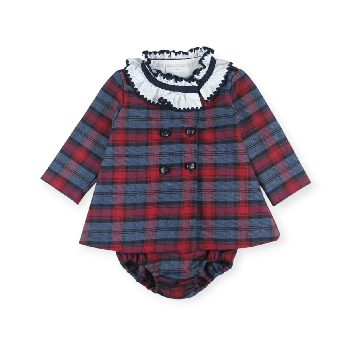 Louis Tartan Girl 2-Piece Set in navy and burgundy with coordinating bloomers