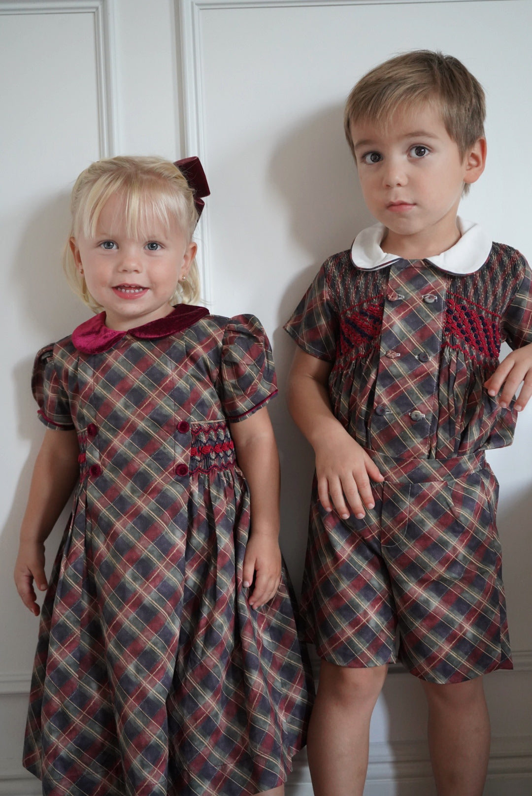 Children wearing coordinating Tartan Luxe Christmas outfits
