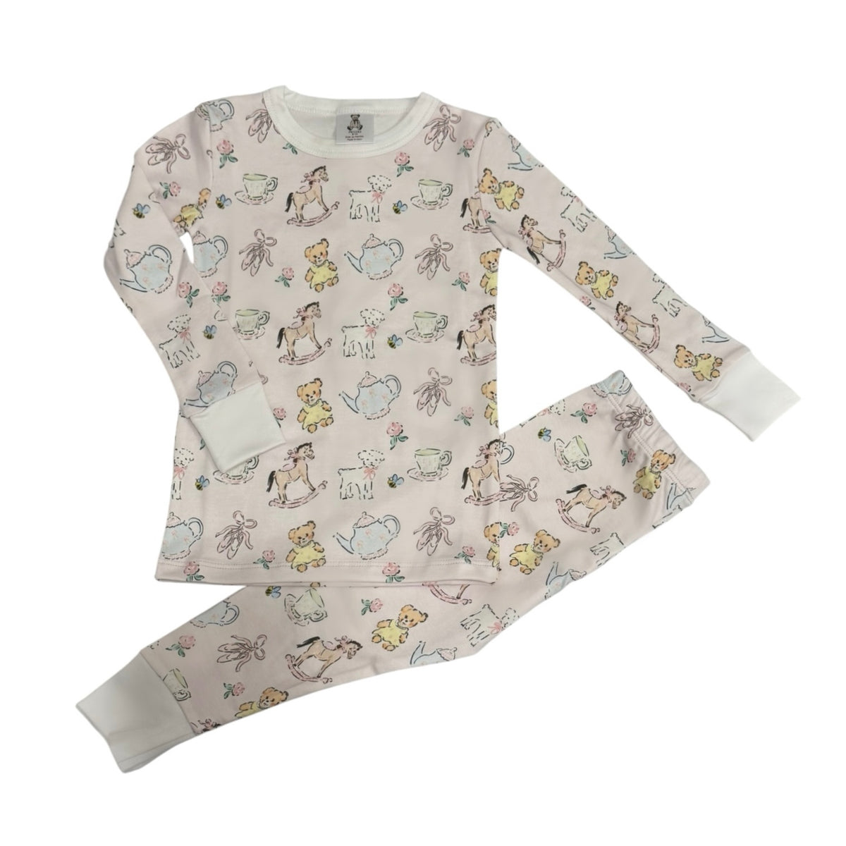 Thank Heaven for Little Girls Pink Pajama Set in soft illustrated print
