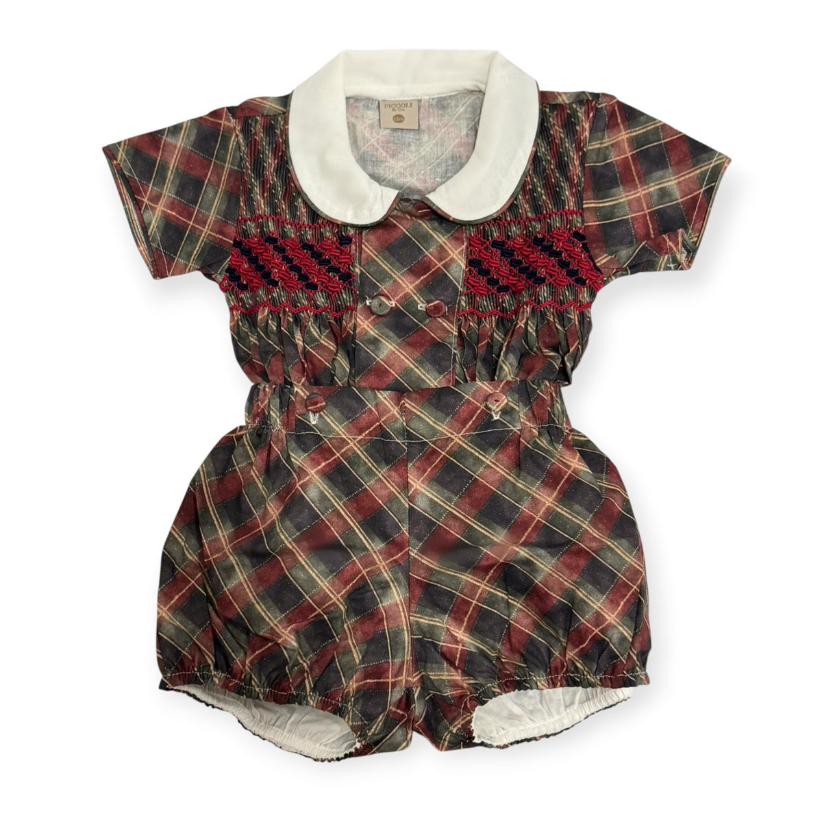 Tartan Luxe Boy Christmas Handsmocked 2-Piece Set with tartan shirt and coordinating bottoms