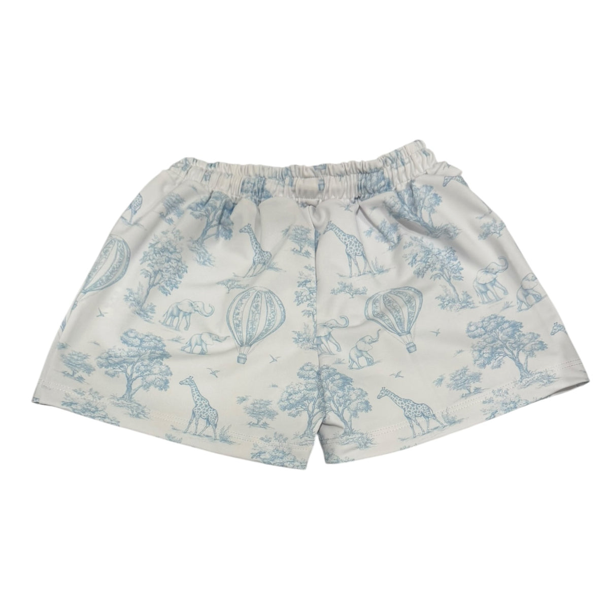 Back view of Petra Safari Toile Boys Trunks in blue safari toile print