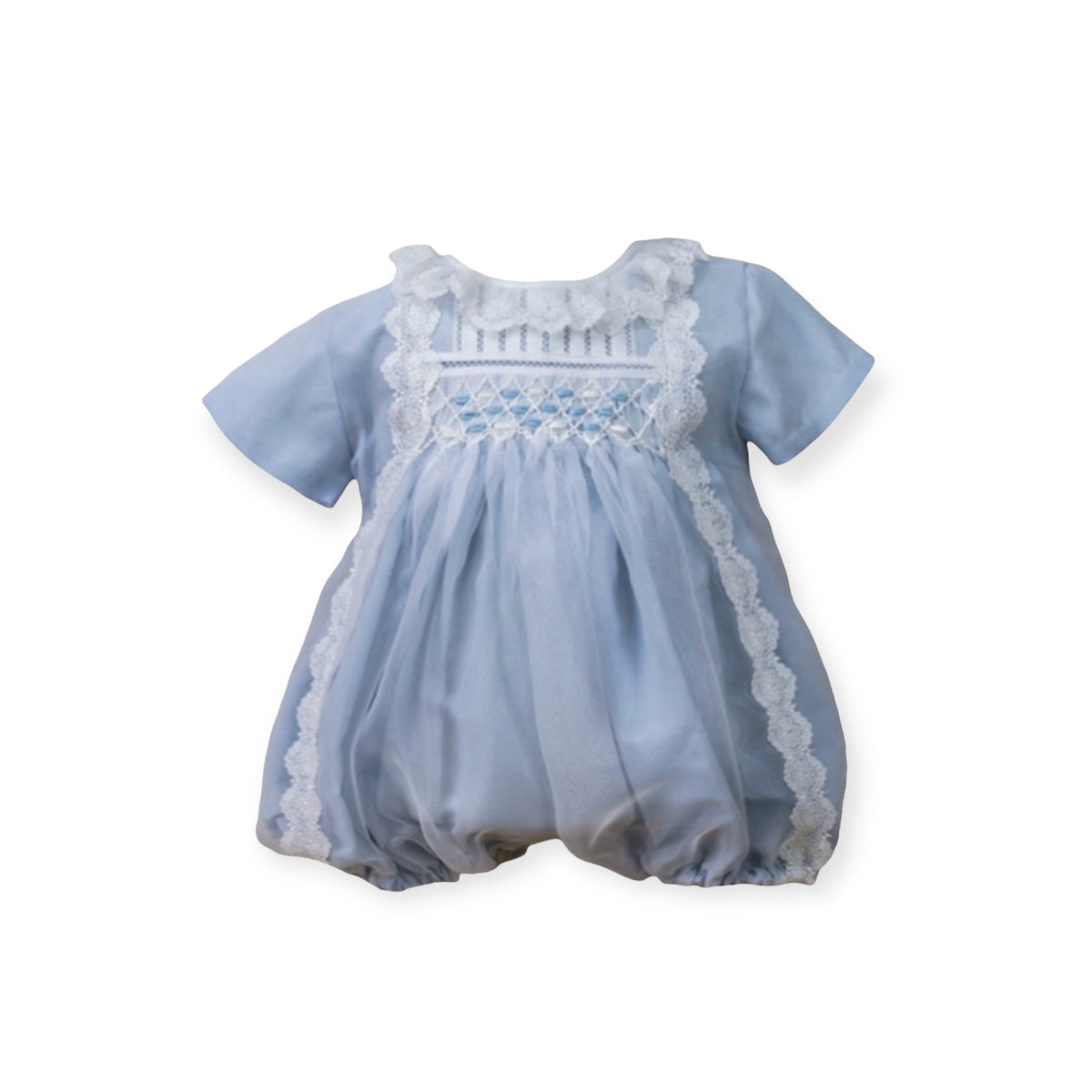 Beatricio Ivory Handsmocked Romper with Bonnet