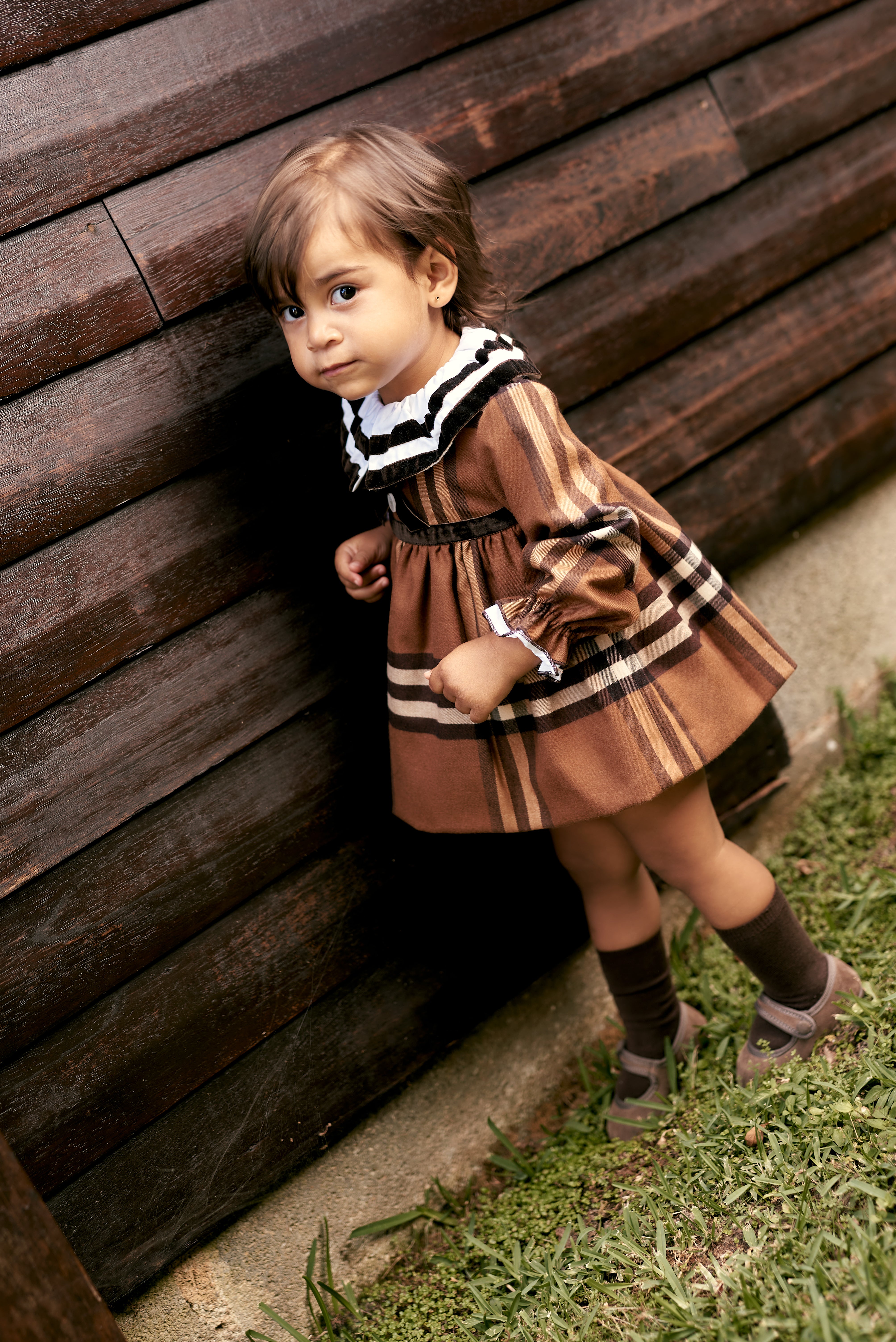 Girl wearing Verbier Brown Checkered 2-Piece Set