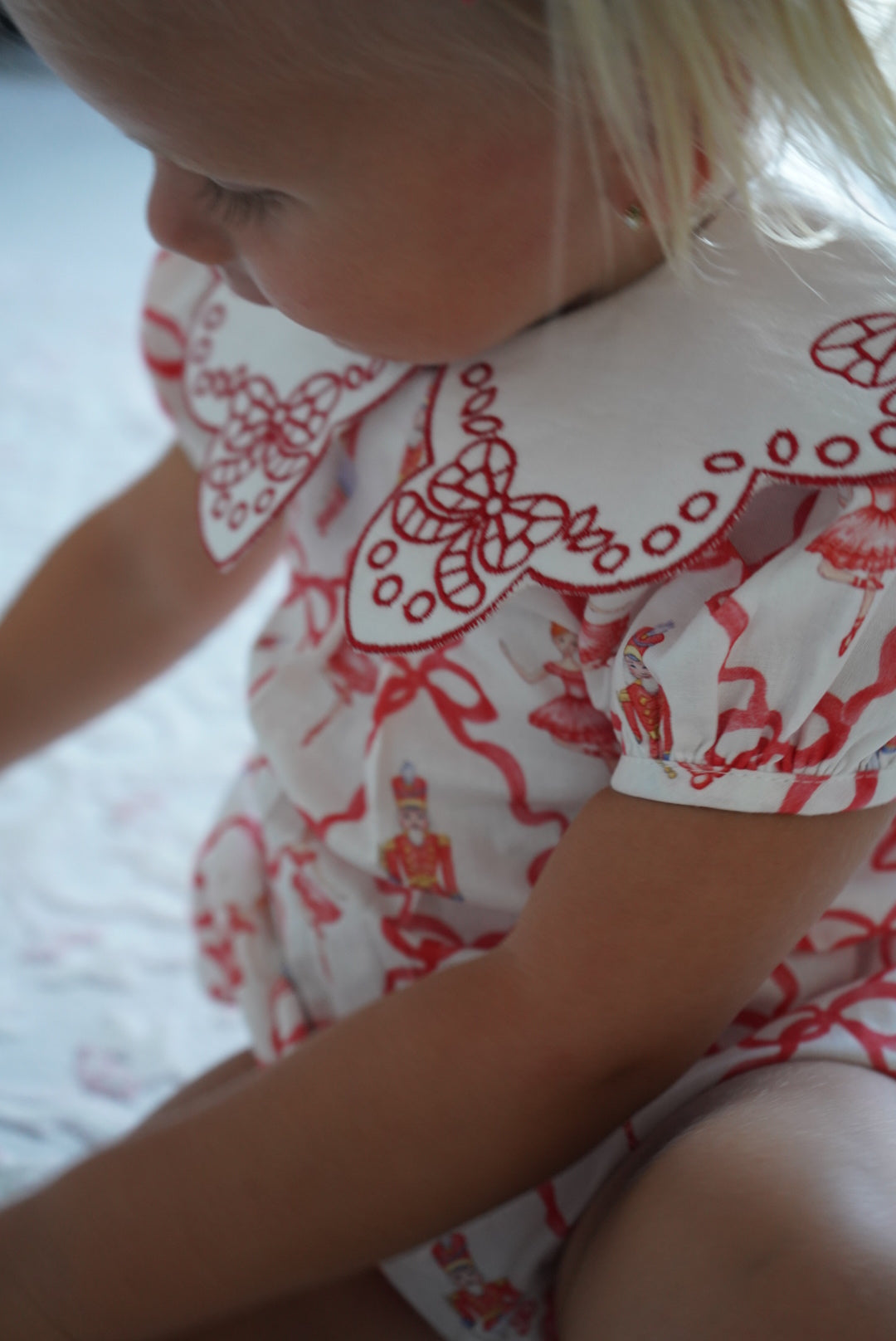 Close-up of Nutcracker Red Girl Bubble in red and ivory