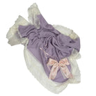 Aida Rose Luxe Purple Knitted Blanket with wide ivory lace border and pink floral ribbon bow