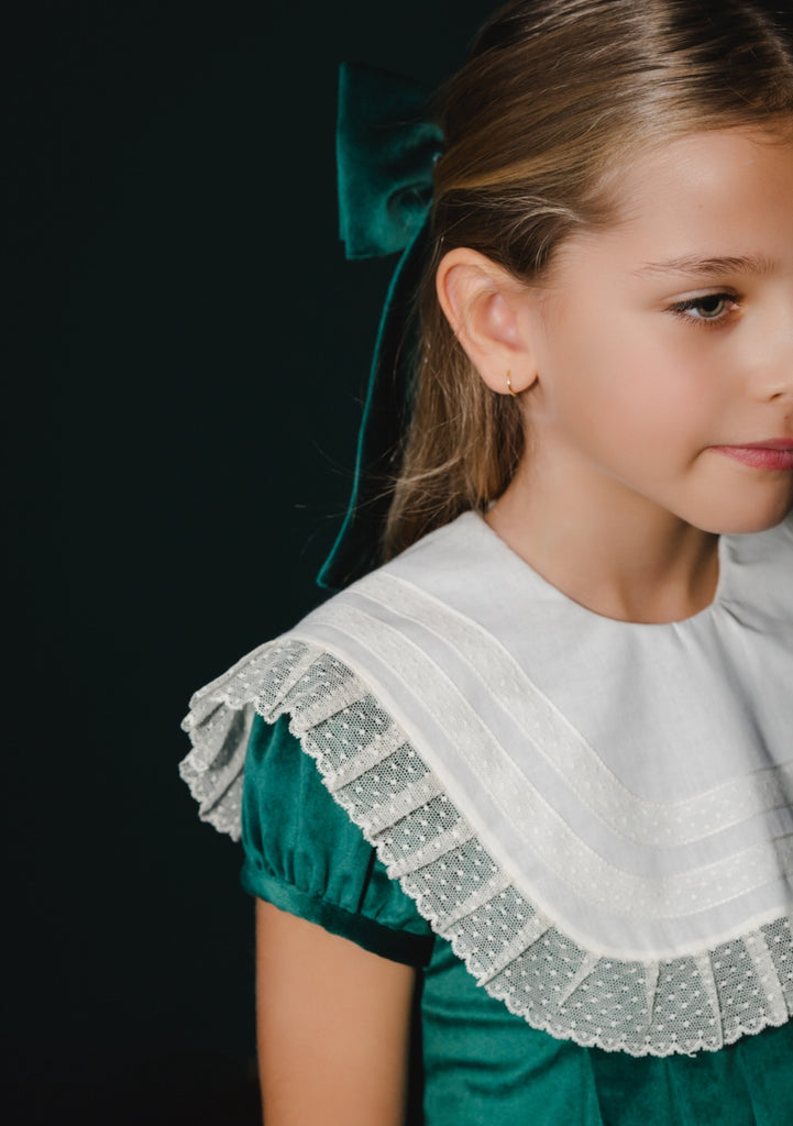 Emerald Green Lace Xmas Velvet Dress Piccoli & Co Emerald Green Lace Xmas Velvet Dress Piccoli & Co