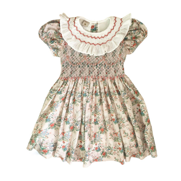 Lamb Red Floral  Handsmocked Girl Dress