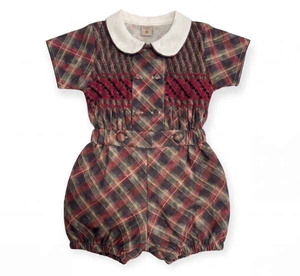 Tartan Luxe Boy Christmas Handsmocked 2-Piece Shorts Set