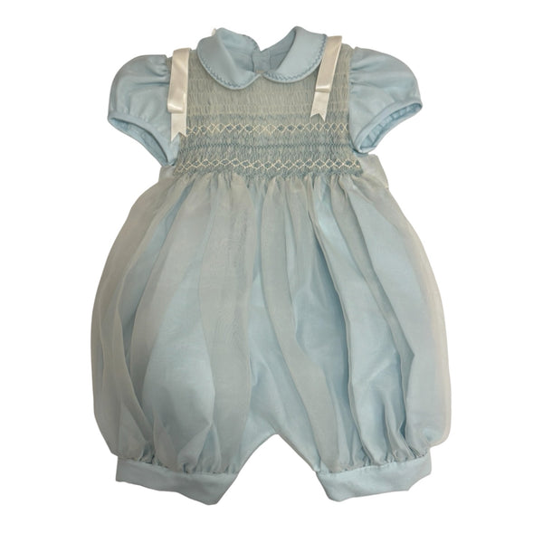 Agustin Light Blue Boy Handsmocked Romper