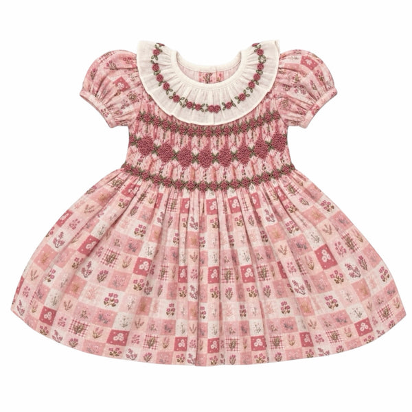 Patchwork Floral Dream Pink Handsmocked Dress