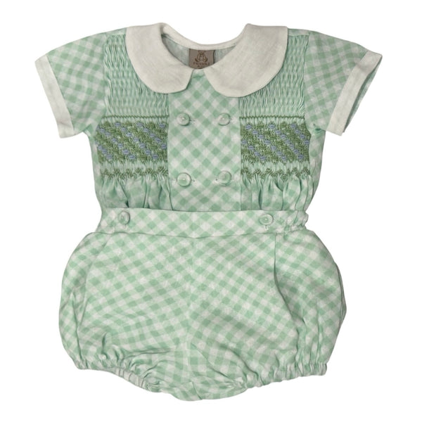 Joe Boy Green/Blue Gingham Handsmocked 2-Piece Shorts Set