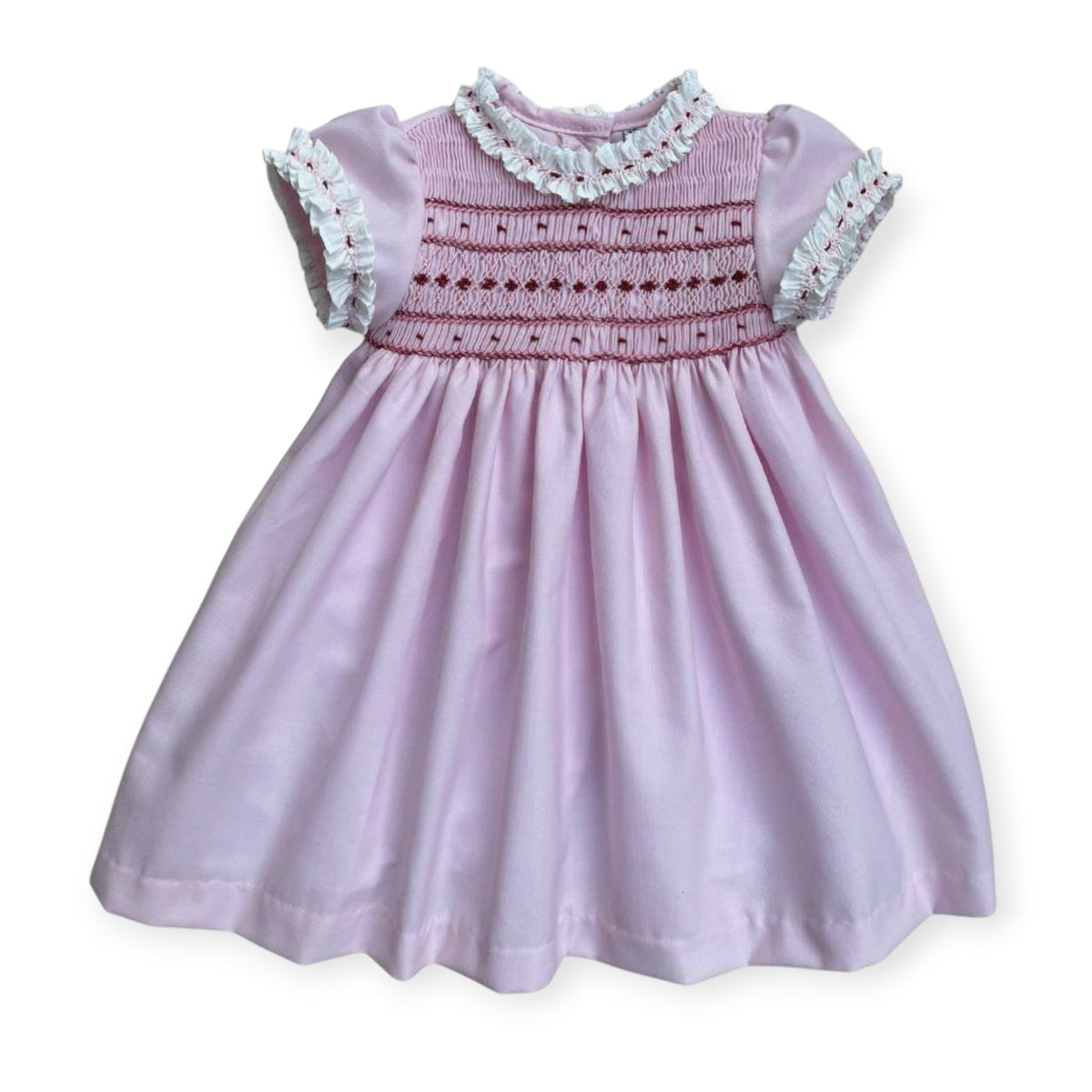 Valentina Pink Handsmocked Girl Dress with smocked bodice and delicate collar detailing