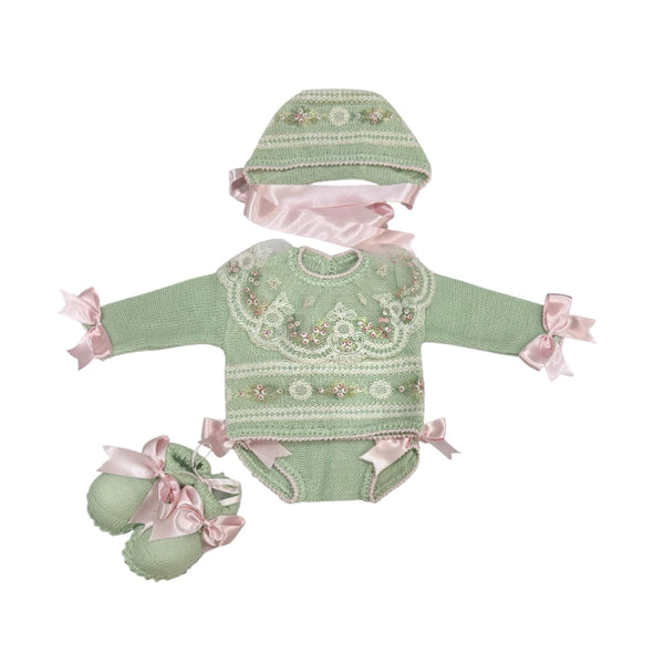 MADE TO ORDER Aida Green/Pink Floral 4-Piece Set (SHIPS 6-8 weeks after order is placed)