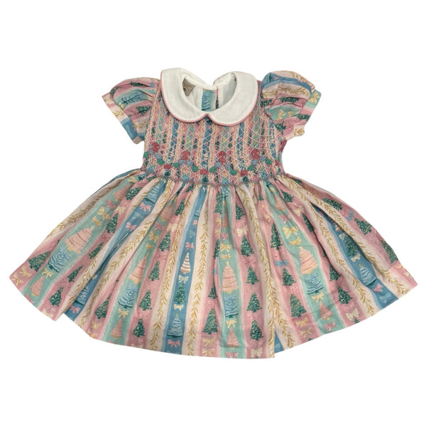 Christmas Tree Pastels Handsmocked Dress