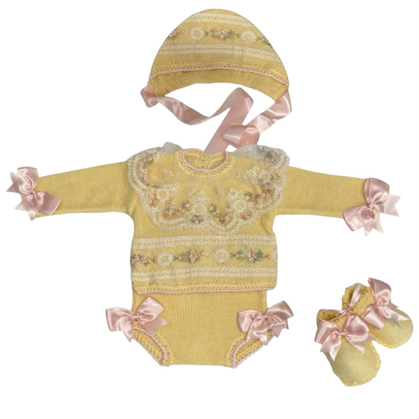 MADE TO ORDER Aida Yellow/Pink Floral 4-Piece Set (6-8 weeks after order is placed)