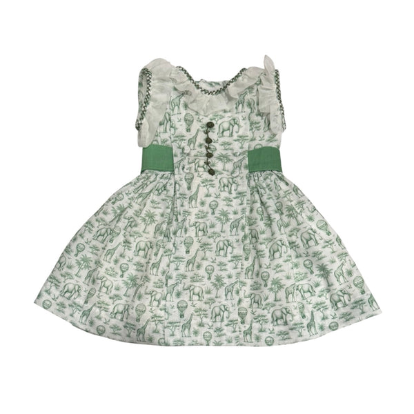 PREORDER Safari Green Toile Embroidered Dress (SHIPS SEPTEMBER)