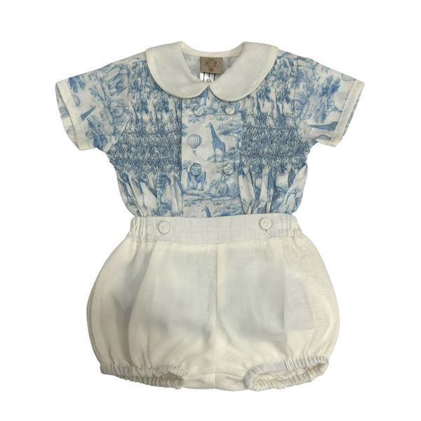 Safari Blue Handsmocked Boy Handsmocked Set