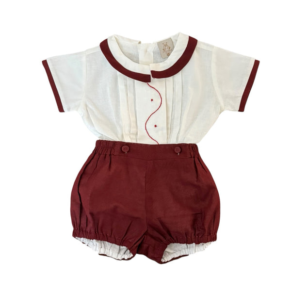Every Day is a Gift Burgundy Boy Christmas Handembroidered 2-Piece Set