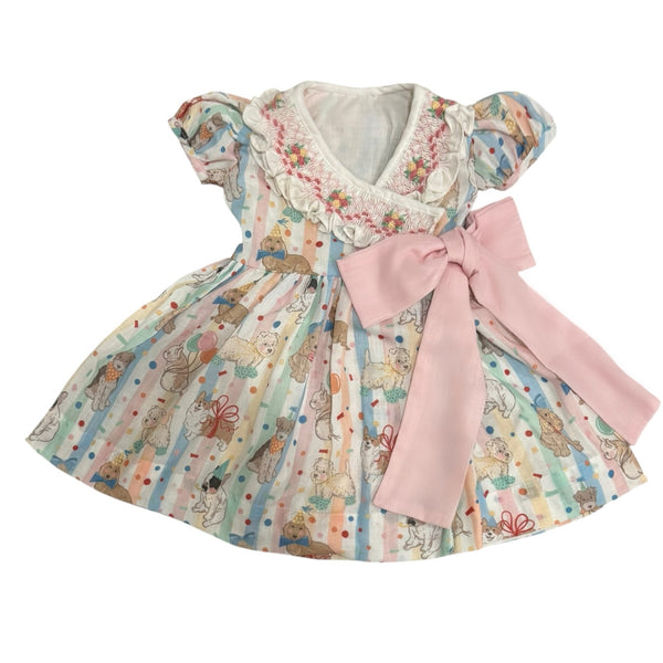 Dog Lover Birthday Girl Handsmocked Dress