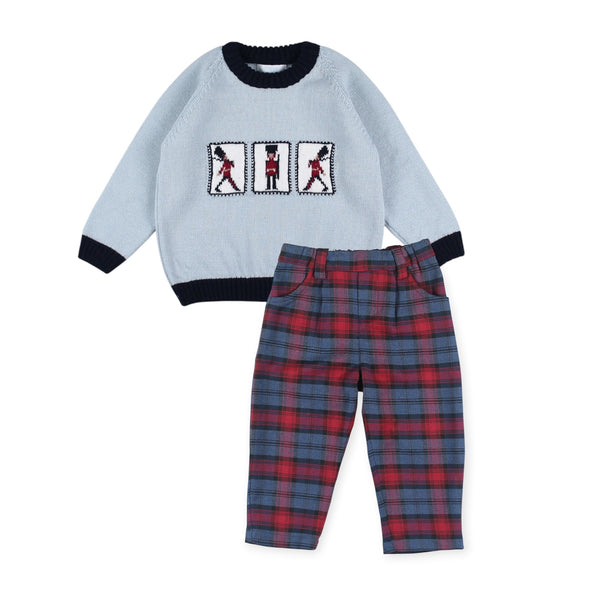Louis Tartan Boy Christmas Nutcracker 2-Piece Set with knitted sweater and tartan pants
