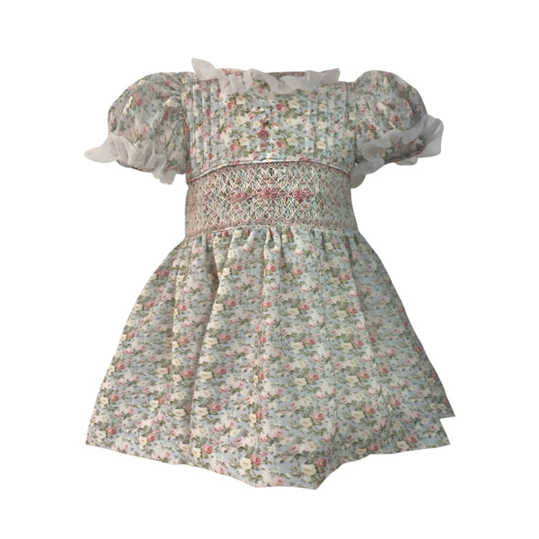 Nancy Vintage Shabby Chic Roses Handsmocked Dress