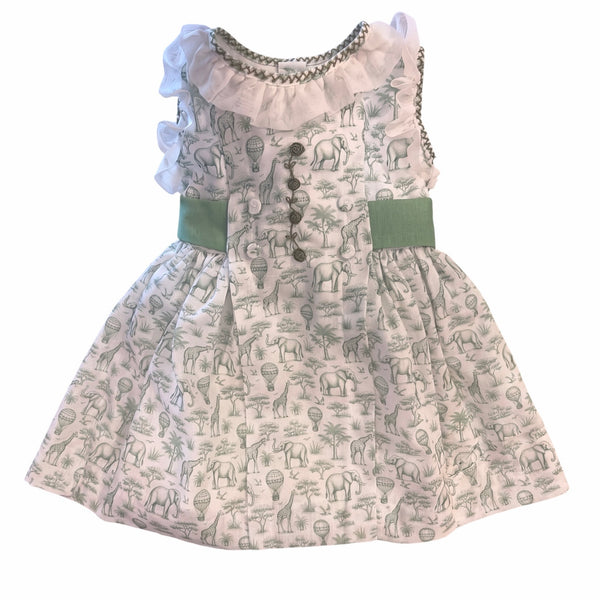 PREORDER Safari Green Toile Embroidered Dress (SHIPS SEPTEMBER)