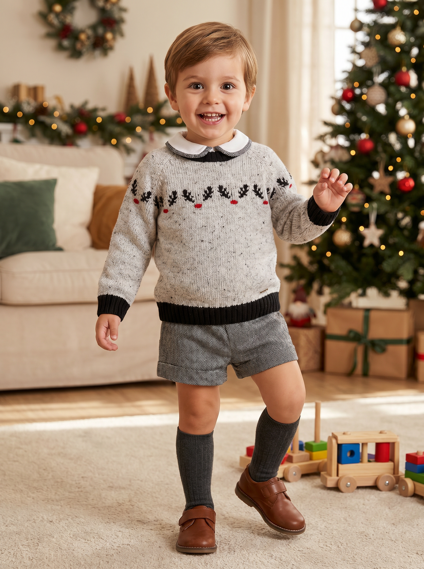 Child wearing Rudolph Knitted Christmas Sweater