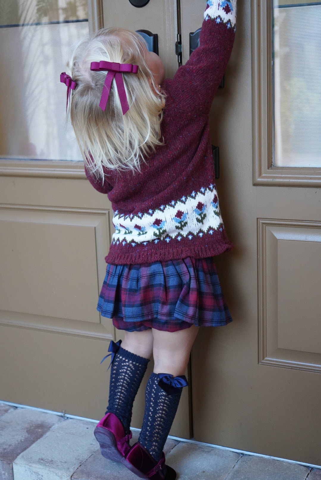 Gril wearing Grossgrain Burgundy Color Bows