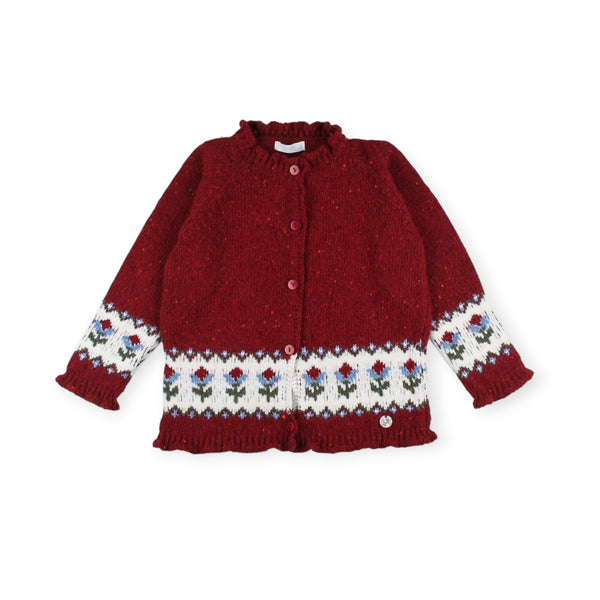 Floral Red Girl Knitted Cardigan