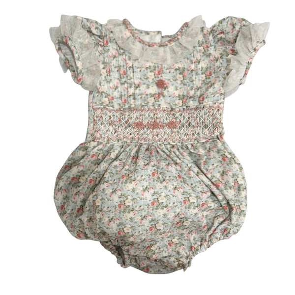Nancy Vintage Shabby Chic Roses Handsmocked Romper