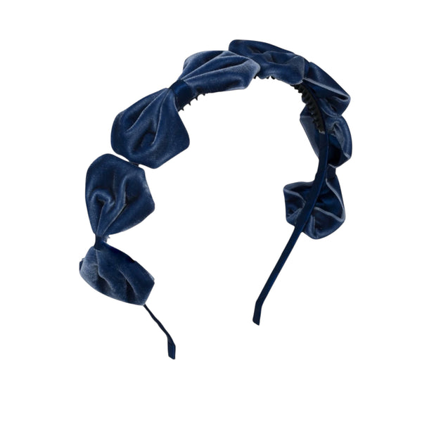 Tessa Velvet Bow Headband - Navy