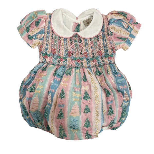 Christmas Tree Pastels Handsmocked Romper