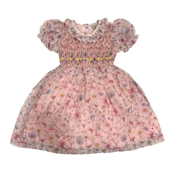 PREORDER Floral Gleam Pink Handsmocked Organza Dress (SHIPS NOVEMBER)
