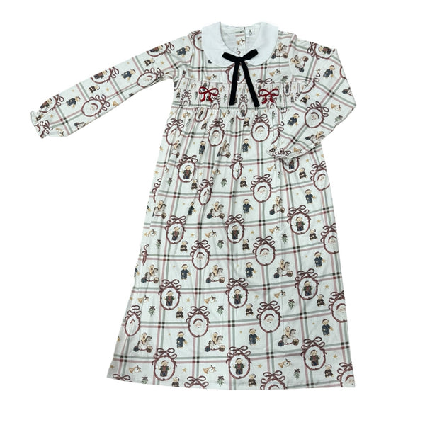 Xmas Festive Bears Mom Smocked Long Gown