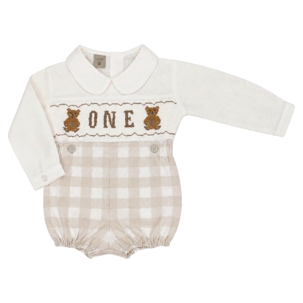 Vero Bear ONE Boy Beige Gingham Handsmocked Set