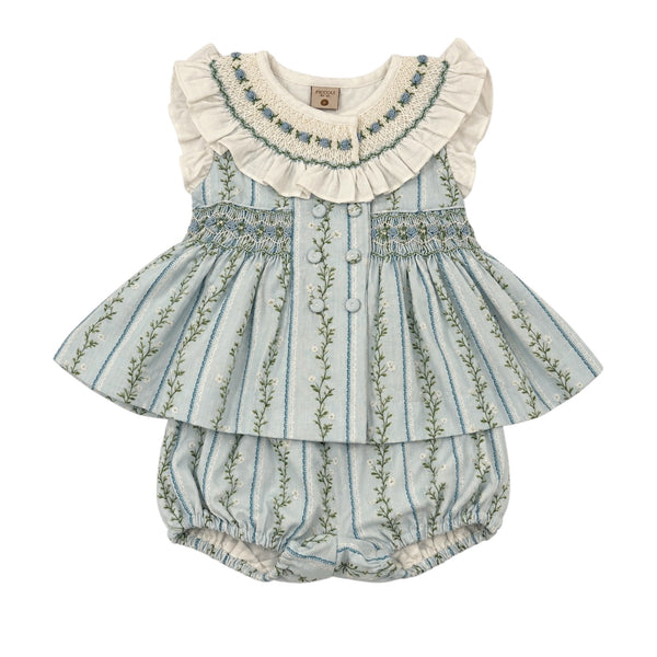Larissa Blue Garden Handsmocked Girl 2-Piece Set